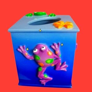 Jennifer Clark SKL Blue Ombre 3D Tropical Frogs Tissue Cover Floral,  Whimsical